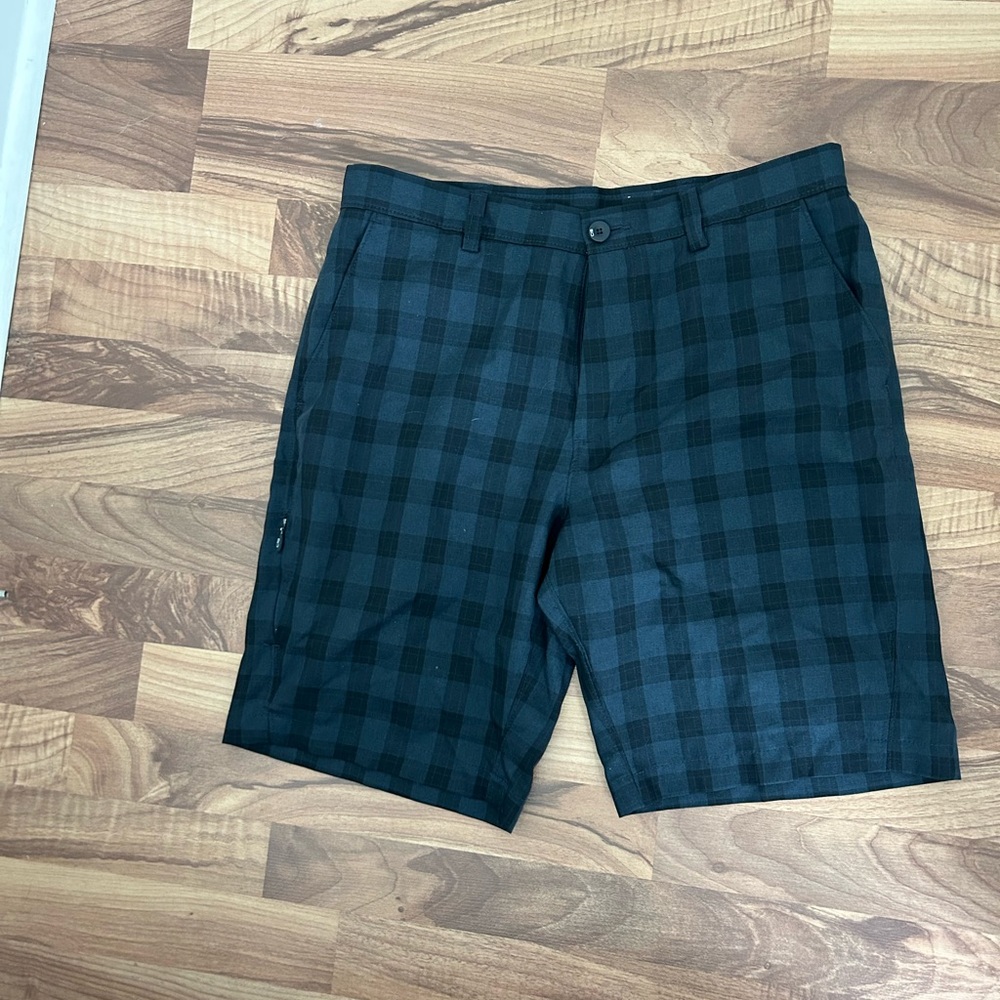 Men's Black and Navy Blue Plaid Checkered Summer Shorts